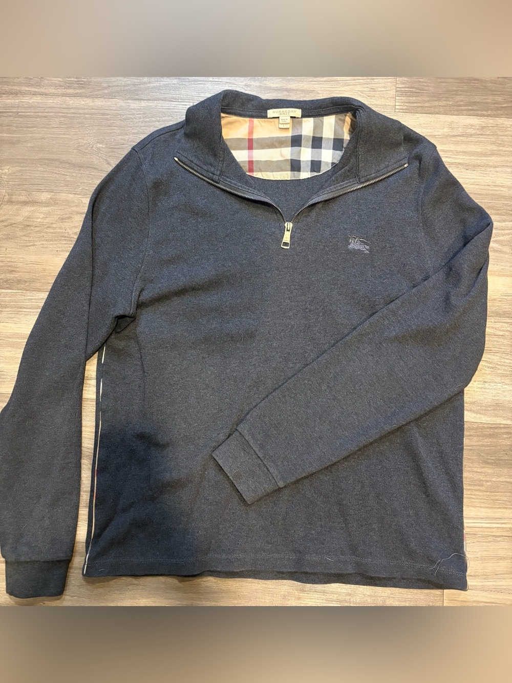 Burberry Navy Quarter-Zip  with Signature Check Lining